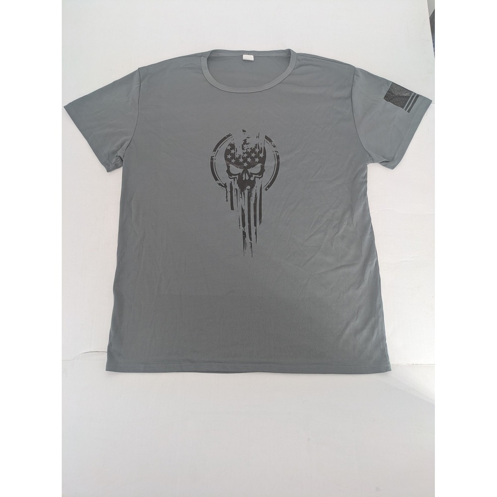 Punisher American Flag Skull Graphic T-Shirt Mens XL Gray Performance Tactical